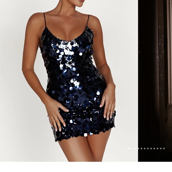 The ROMILY Sequin Mini Dress in Midnight Navy - Picture 4 of 7